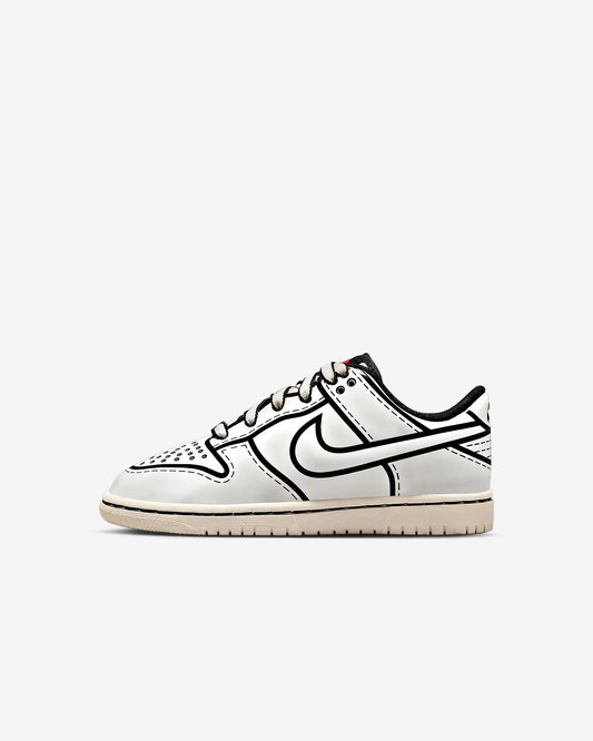White sneaker with black accents on a white background