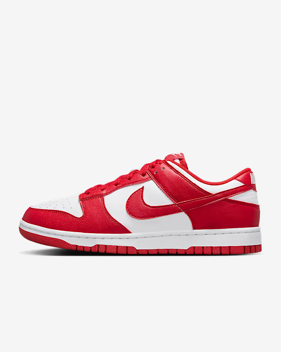 Red and white sneaker on a light gray background